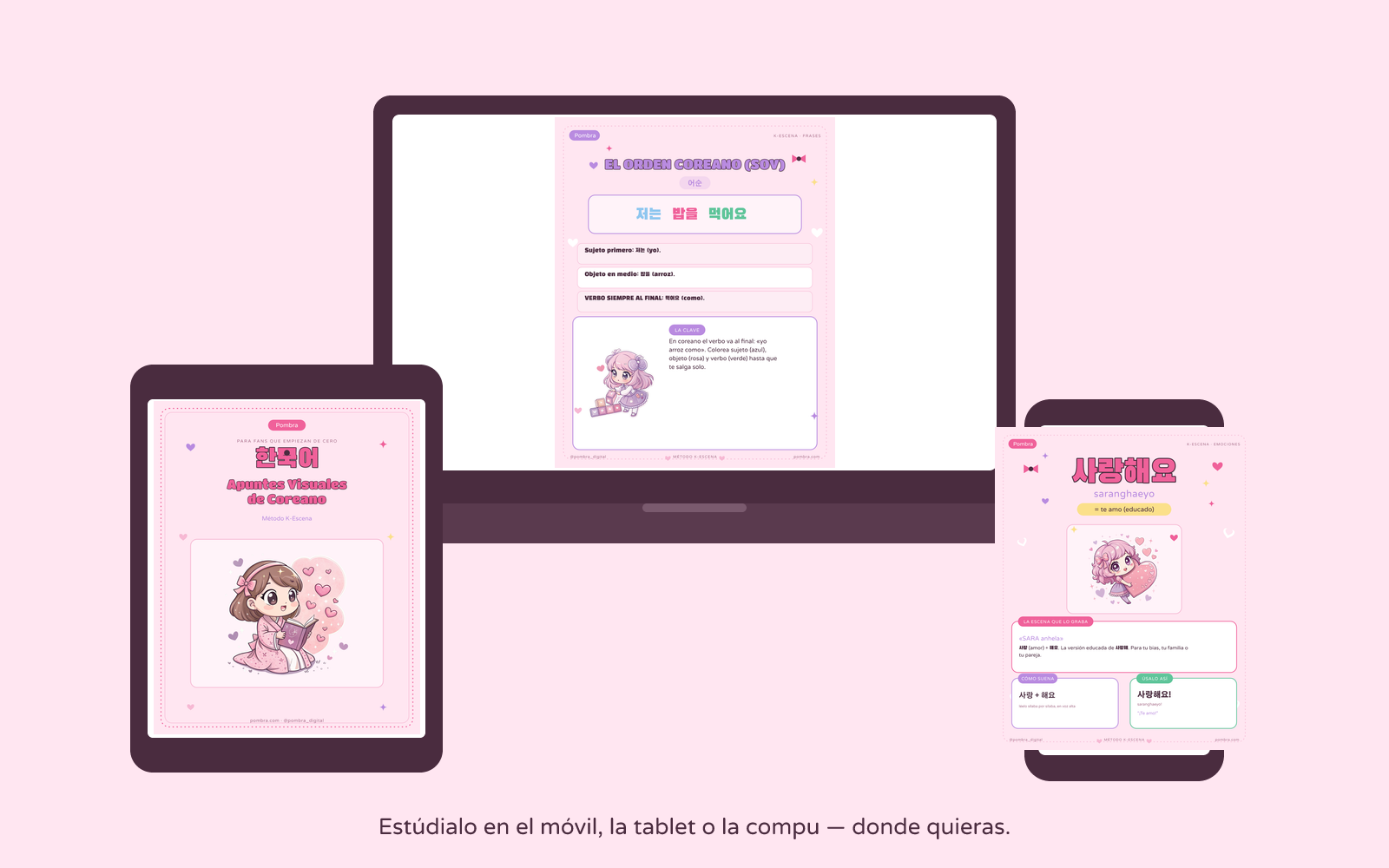 El producto en móvil + tablet + portátil, listo para estudiar en cualquier dispositivo.
